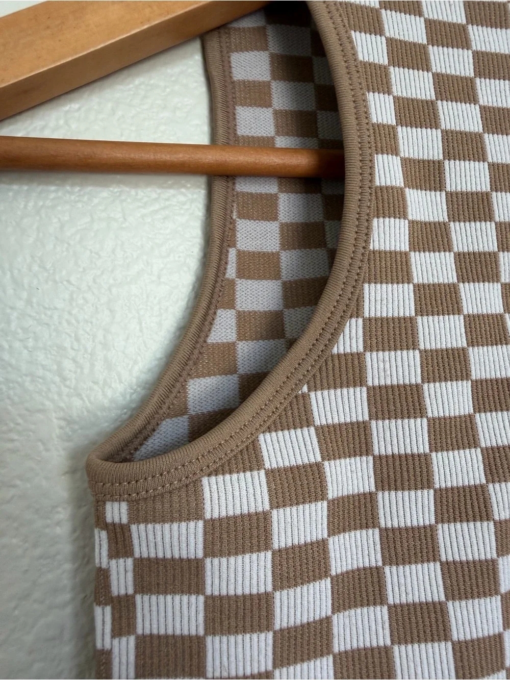 Ribbed Knit Neutral Checkered Crop Tank